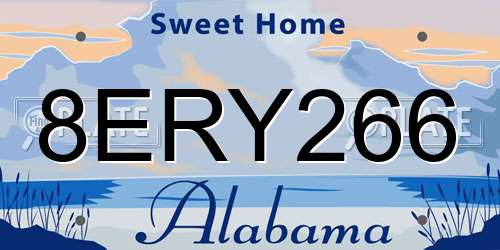 8ERY266 Alabama License Plate