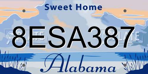 8ESA387 Alabama License Plate