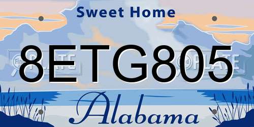 8ETG805 Alabama License Plate