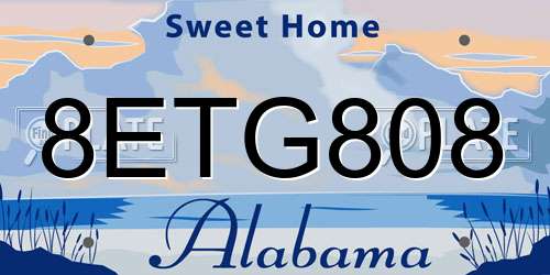 8ETG808 Alabama License Plate