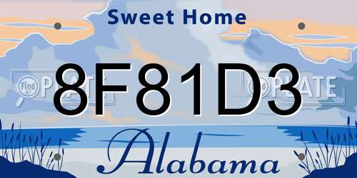 8F81D3 Alabama License Plate