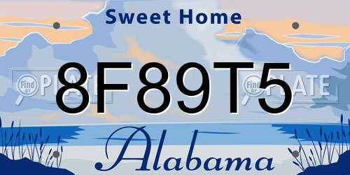 8F89T5 Alabama License Plate