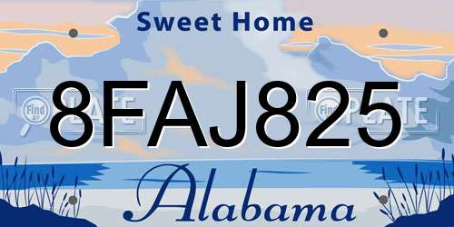 8FAJ825 Alabama License Plate