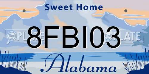 8FBI03 Alabama License Plate