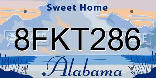 8FKT286 Alabama License Plate