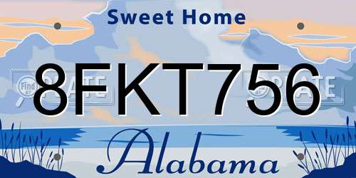 8FKT756 Alabama License Plate