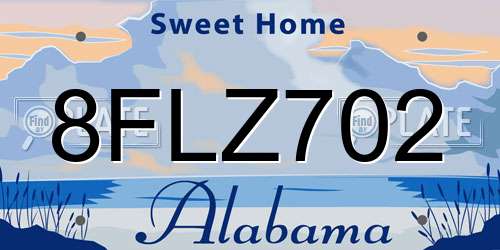 8FLZ702 Alabama License Plate