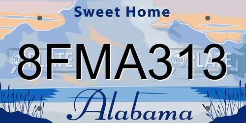 8FMA313 Alabama License Plate