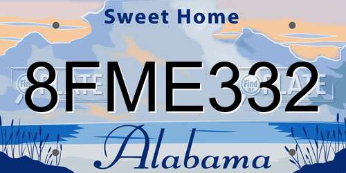 8FME332 Alabama License Plate