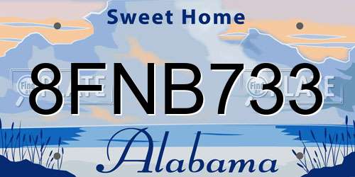 8FNB733 Alabama License Plate