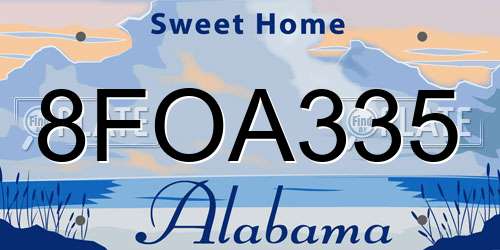 8FOA335 Alabama License Plate