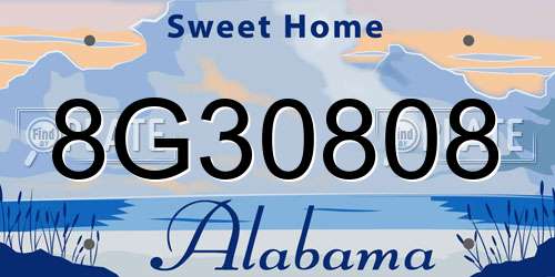 8G30808 Alabama License Plate