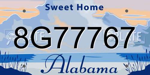 8G77767 Alabama License Plate