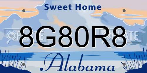 8G80R8 Alabama License Plate
