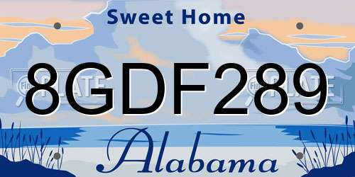 8GDF289 Alabama License Plate