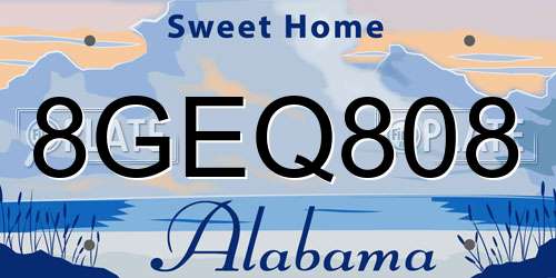 8GEQ808 Alabama License Plate