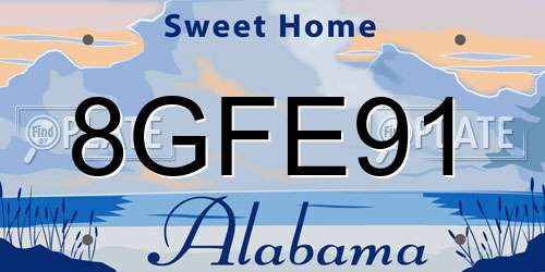 8GFE91 Alabama License Plate