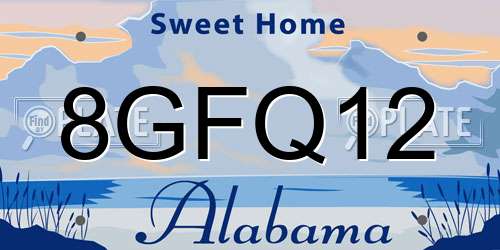 8GFQ12 Alabama License Plate