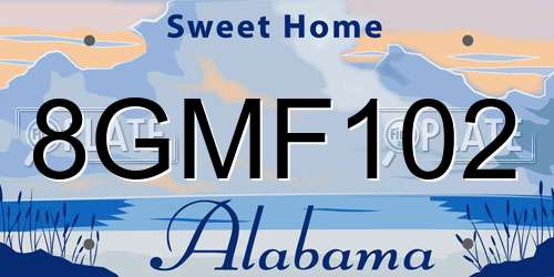 8GMF102 Alabama License Plate