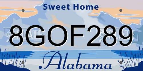 8GOF289 Alabama License Plate