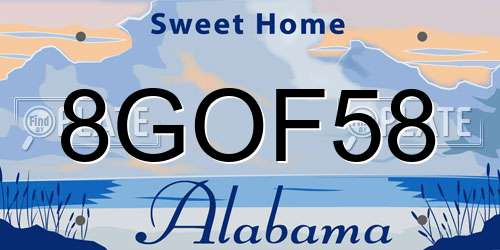 8GOF58 Alabama License Plate