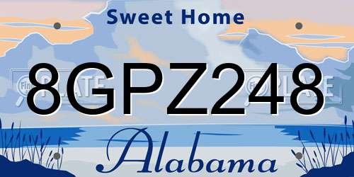 8GPZ248 Alabama License Plate
