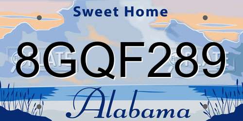 8GQF289 Alabama License Plate