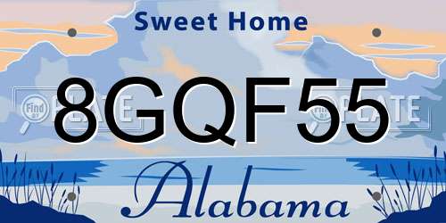 8GQF55 Alabama License Plate