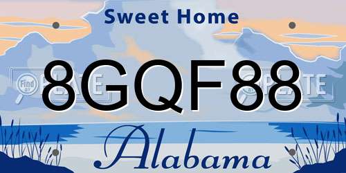 8GQF88 Alabama License Plate