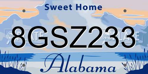 8GSZ233 Alabama License Plate