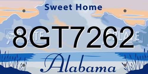 8GT7262 Alabama License Plate