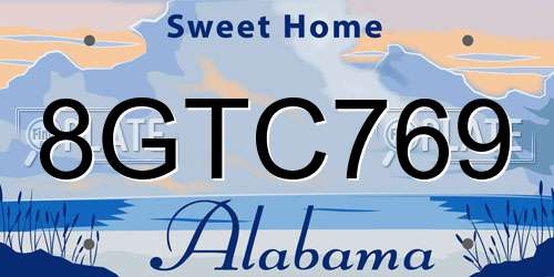 8GTC769 Alabama License Plate