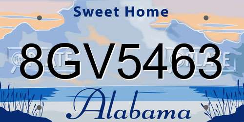 8GV5463 Alabama License Plate