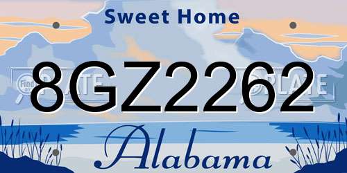 8GZ2262 Alabama License Plate