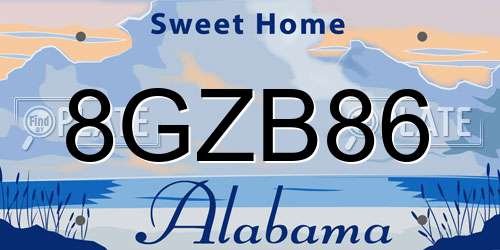 8GZB86 Alabama License Plate