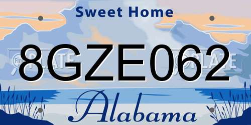 8GZE062 Alabama License Plate