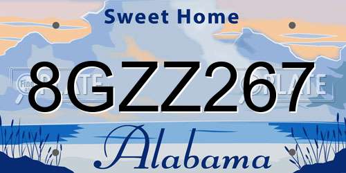 8GZZ267 Alabama License Plate