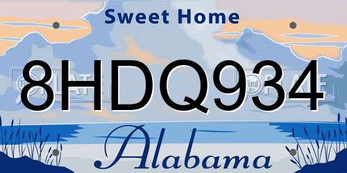 8HDQ934 Alabama License Plate