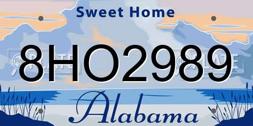 8HO2989 Alabama License Plate