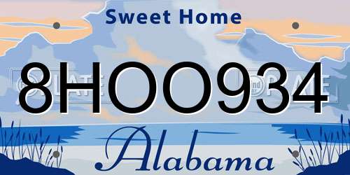 8HOO934 Alabama License Plate