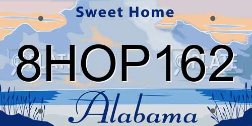 8HOP162 Alabama License Plate