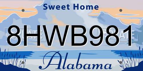 8HWB981 Alabama License Plate