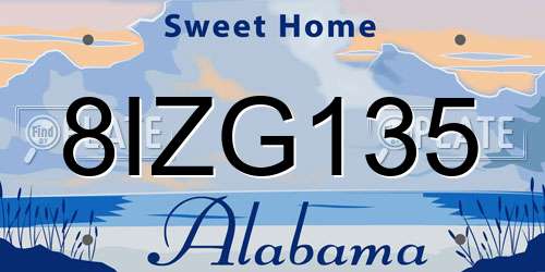 8IZG135 Alabama License Plate