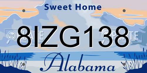 8IZG138 Alabama License Plate