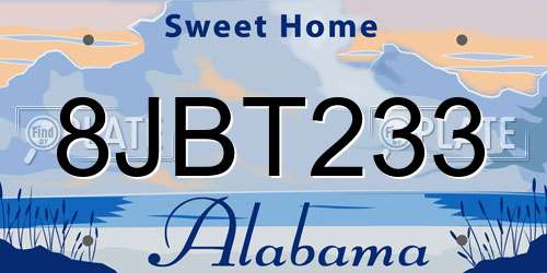 8JBT233 Alabama License Plate