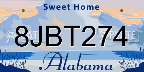 8JBT274 Alabama License Plate
