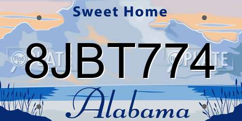 8JBT774 Alabama License Plate