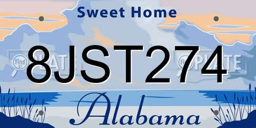 8JST274 Alabama License Plate