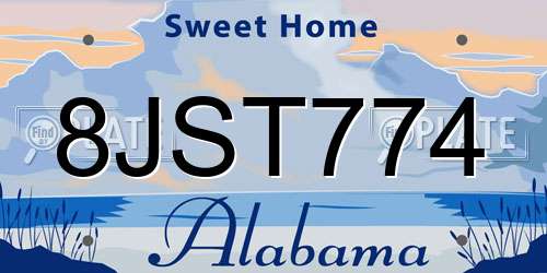 8JST774 Alabama License Plate