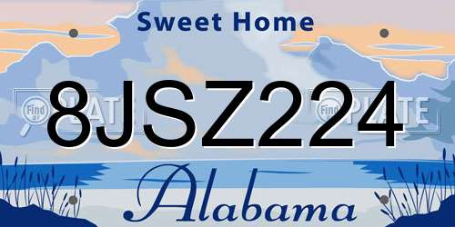 8JSZ224 Alabama License Plate